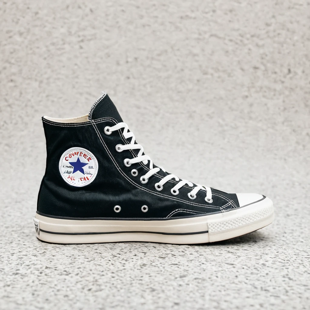 converse all star high top sneaker in black and white, a photo by Arthur Sarkissian, tumblr, sōsaku made, f / 2 0, 9 0 - s, converse, beige, 9 0's, 90's, mid view, 2020, 2 0 2 0, above side view, 2 0 2 1