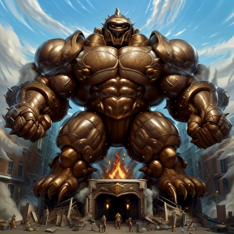 SOLO (masterpiece. official art. 8k. best quality. detailed full body. full body.)

(situation 1 : dominating Armored Flazzard. Armored Flazzard is over 1000 meters long. focus GIANT mechanical Muscular Armored Flazzard is trampling the city. Looking down. macro. stomp. Low-angle perspective. emphasizing the immense size.)

(situation 2 :smoke and flames rising from the destruction in the city)

(Additional details 1: real texture material. whole body shines like metal. emphasizes the muscles. suit fully made of metal.).

(Additional details 2: Detailed head. Detailed Body. Detailed abs. gigantic muscles. HYPER MUSCLES. Gigachad Muscular. big muscle. pecs. triceps. traps. unusually developed muscular body. body full of huge muscles. showing off muscles. pectorales enormes. Exaggeratedly huge muscles. huge muscles. long legs.).
(Additional details 3: Spread wings. It has wings. have big wings. The claws are sharp. Sharp teeth.).