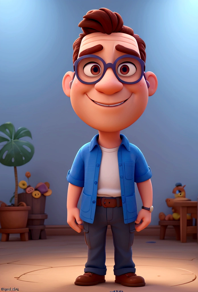 Cartoon character of a man in sunglasses and blue shirt, animation character, stylized character, animation style rendering, 3d stylized, Arnold Maya rendering, Stylized 3D rendering, toon render screenshot, 3d character, 3d character, Stylized 3D rendering, 3D character rendering, cartoon character, Personagem de close up, character posing, (Pixar-style) (master part:1.2) (bokeh) (best qualityer) (skin detailed) (detailed texture) (8K) (Argilla) (cinematic lighting) (sharp focus