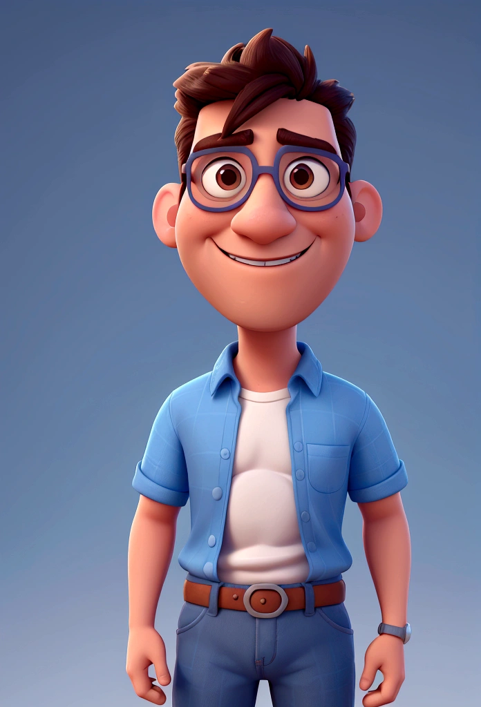 Cartoon character of a man in sunglasses and blue shirt, animation character, stylized character, animation style rendering, 3d stylized, Arnold Maya rendering, Stylized 3D rendering, toon render screenshot, 3d character, 3d character, Stylized 3D rendering, 3D character rendering, cartoon character, Personagem de close up, character posing, (Pixar-style) (master part:1.2) (bokeh) (best qualityer) (skin detailed) (detailed texture) (8K) (Argilla) (cinematic lighting) (sharp focus