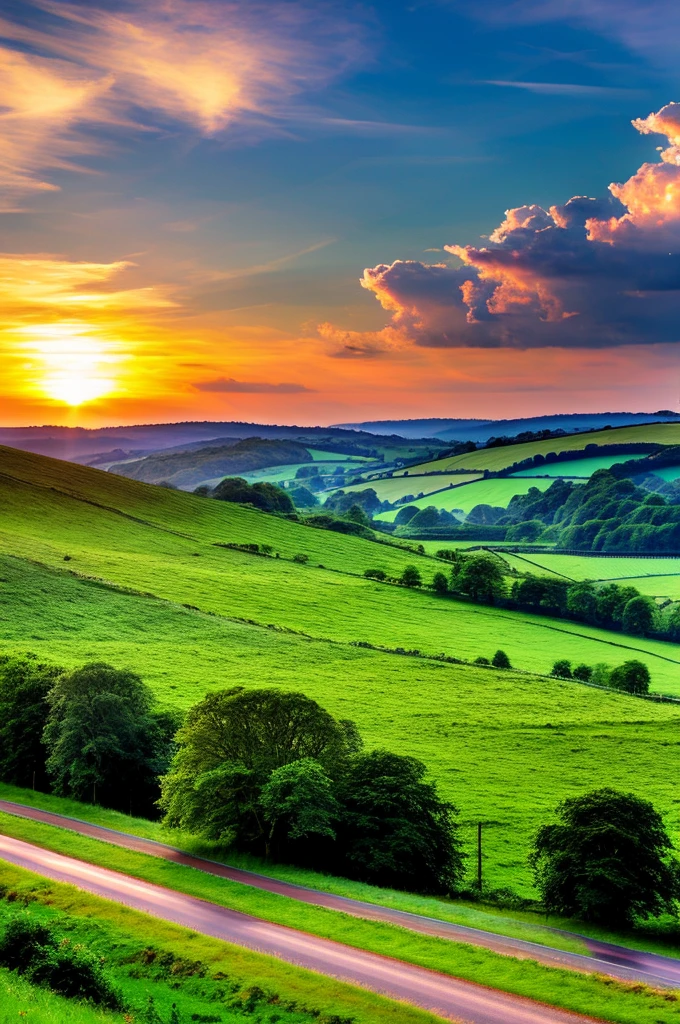 Original landscape,Sky and clouds,Tyndall effect,A country road,Colorful hot air balloon,Tyndall effect,Tyndall effect,High quality desktop wallpaper, Verdant forest, Detailed field properties, Beautiful English countryside, Stunning scenery, Rolling Hills, Landscape Wallpaper, Lush countryside, Green forests, Stunning scenery, Green fields in the background, High quality wallpaper, Beautiful wallpapers,Ultra high quality,Ultra HD,Ultra-high resolution