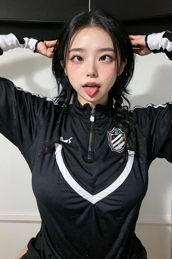 Big Breasts、Wearing a black soccer uniform that shows her underboobs、One 17-year-old high school girl、Nipples erect to the limit、Nipples sticking out、Side-show pose、Hands behind head、Very long nipples、Soft breasts、Plump breasts of adolescence、Black soccer uniform highlighting nipples、So embarrassing、With legs spread、Spread your legs as far as possible、Showing off her pussy、Show off your thighs、Open your thighs as wide as possible、My pussy is open