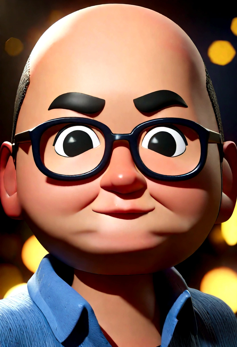 Cartoon character of a man with black glasses and blue shirt, animation character, stylized character, animation style rendering, 3D stylized, Arnold Maya rendering, Render 3D stylized, Toon render keyshot, 3D character, 3D character, Stylized 3D rendering, 3d character rendering, cartoon character, Close-up character, Character pose,  (Pixar Style) (master part:1.2) (bokeh) (Best Quality) (detailed skin) (Detailed texture) (8k) (clay) (cinematic lighting) (sharp focus
