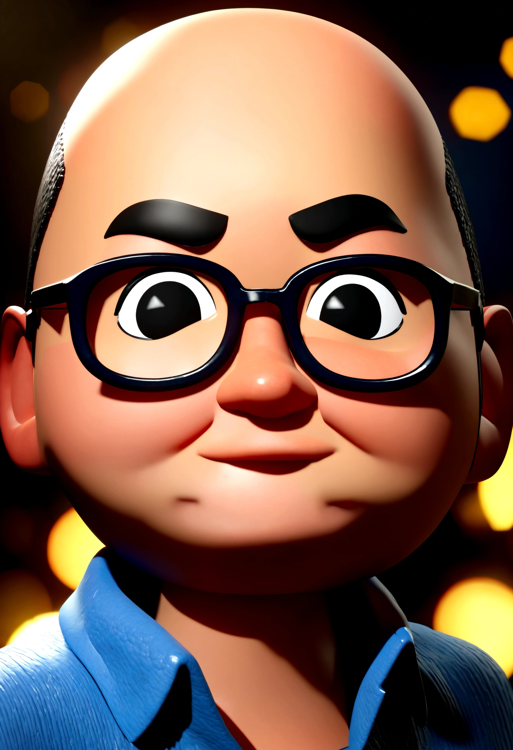 Cartoon character of a man with black glasses and blue shirt, animation character, stylized character, animation style rendering, 3D stylized, Arnold Maya rendering, Render 3D stylized, Toon render keyshot, 3D character, 3D character, Stylized 3D rendering, 3d character rendering, cartoon character, Close-up character, Character pose,  (Pixar Style) (master part:1.2) (bokeh) (Best Quality) (detailed skin) (Detailed texture) (8k) (clay) (cinematic lighting) (sharp focus