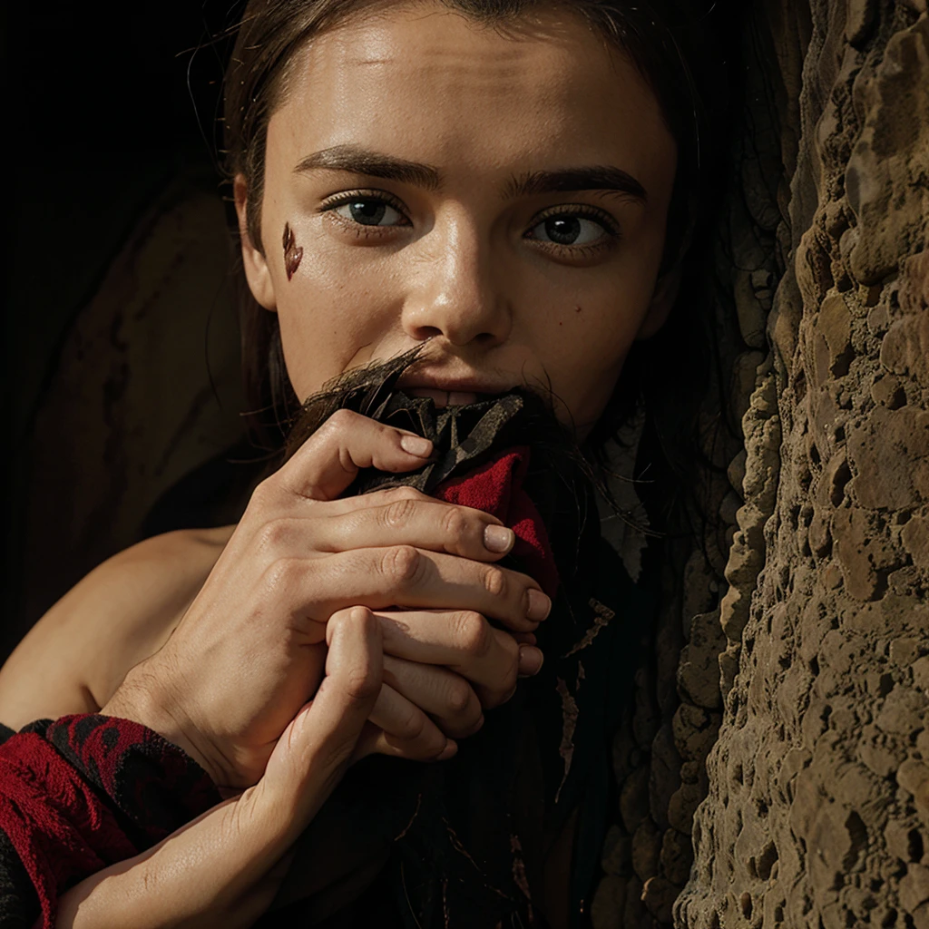 Hand holding a severed head