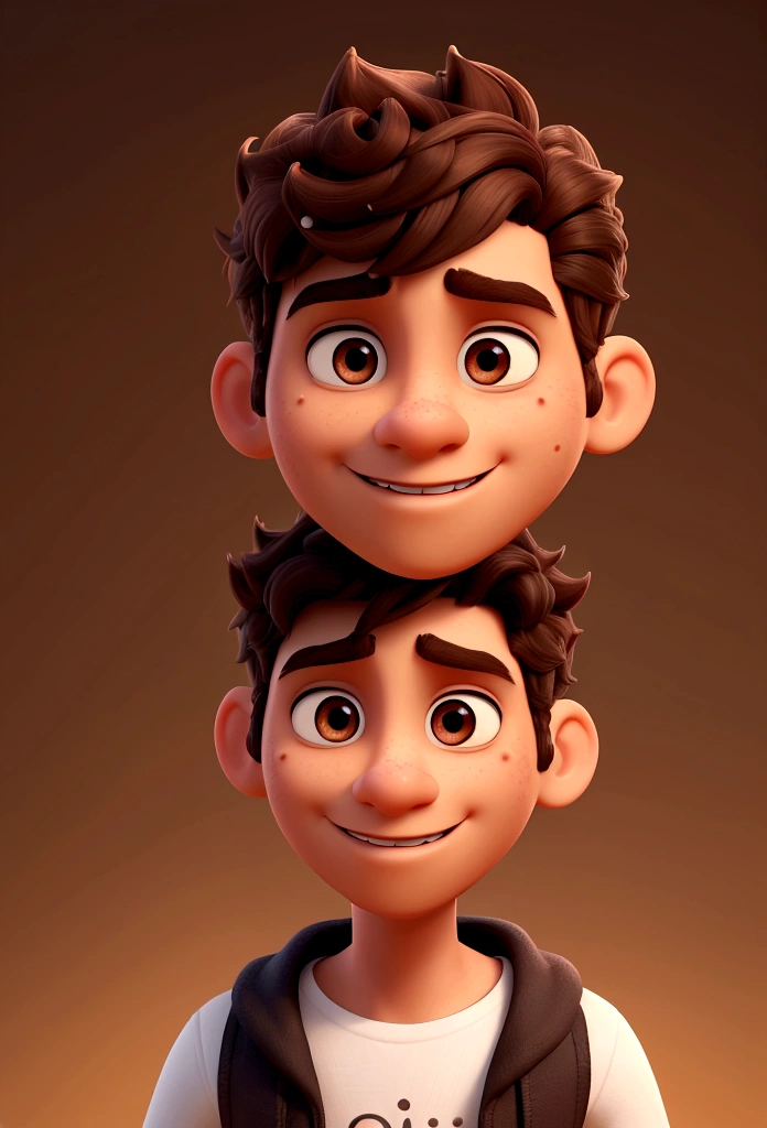 one men, skin fair, dark brown hair, Short and curly hair, white shirt, on a black background with studio light. , 3d character, 3d character, Stylized 3D rendering, 3D character rendering, cartoon character, Personagem de close up, character posing, (Pixar-style) (master part:1.2) (bokeh) (best qualityer) (skin detailed) (detailed texture) (8K) (Argilla) (cinematic lighting) (sharp focus
