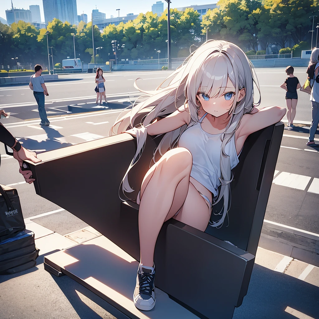 (masterpiece, Highest quality:1.2), One girl, alone,Are standing_Split, Long Hair, White sleeveless tank top,Tie pants,NSFW,standing split,Comiket_cosplay_Hiroba