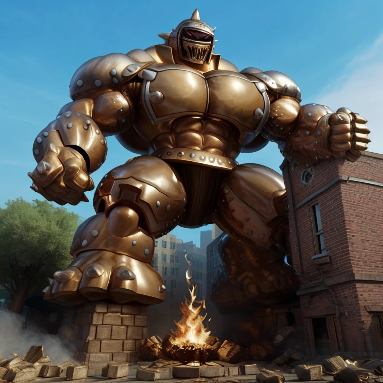 SOLO (masterpiece. official art. 8k. best quality. detailed full body. full body.)

(situation 1 : dominating Armored Flazzard. Armored Flazzard is over 1000 meters long. focus GIANT mechanical Muscular Armored Flazzard is trampling the city. Looking down. macro. stomp. Low-angle perspective. emphasizing the immense size.)

(situation 2 :smoke and flames rising from the destruction in the city)

(Additional details 1: real texture material. whole body shines like metal. emphasizes the muscles. suit fully made of metal.).

(Additional details 2: Detailed head. Detailed Body. Detailed abs. gigantic muscles. HYPER MUSCLES. Gigachad Muscular. big muscle. pecs. triceps. traps. unusually developed muscular body. body full of huge muscles. showing off muscles. pectorales enormes. Exaggeratedly huge muscles. huge muscles. long legs.).
