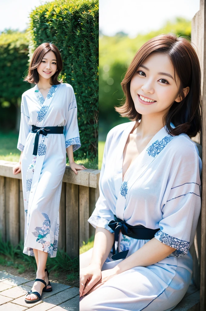 ((top-quality、8K、masterpiece:1.3))、1girl in、Beautuful Women、Less exposure、(Hairstyle Casual、)、Super fine face、Delicat eyes、二重まぶた、Summer Festivals、Floral yukata、food stand、