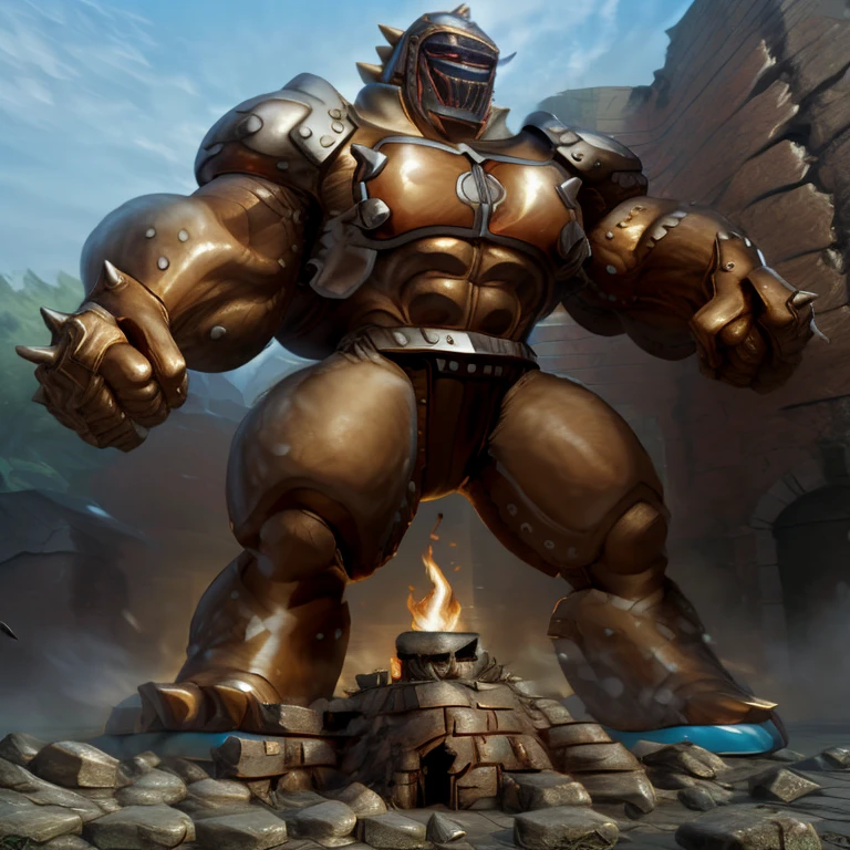 SOLO (masterpiece. official art. 8k. best quality. detailed full body. full body.)

(situation 1 : dominating Armored Flazzard. Armored Flazzard is over 1000 meters long. focus GIANT mechanical Muscular Armored Flazzard is trampling the city. Looking down. macro. stomp. Low-angle perspective. emphasizing the immense size.)

(situation 2 :smoke and flames rising from the destruction in the city)

(Additional details 1: real texture material. whole body shines like metal. emphasizes the muscles. suit fully made of metal.).

(Additional details 2: Detailed head. Detailed Body. Detailed abs. gigantic muscles. HYPER MUSCLES. Gigachad Muscular. big muscle. pecs. triceps. traps. unusually developed muscular body. body full of huge muscles. showing off muscles. pectorales enormes. Exaggeratedly huge muscles. huge muscles. long legs.).
his back he wears a golden cloak.