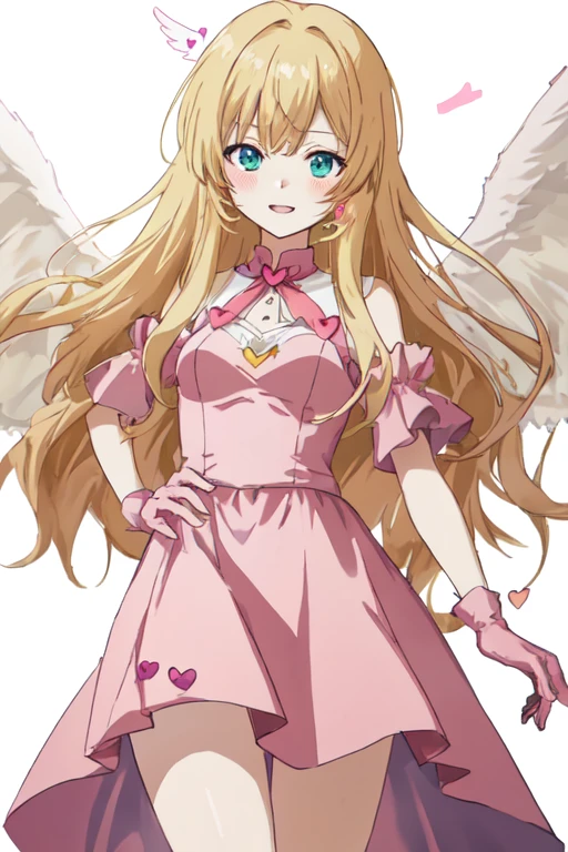 1_girl, (anime, kawai:2), (masterpeice, best_quality, clean:1.5), (cute, cute_smile, young:1.5), (delicate, beautiful, thin:1.5), (girlfriend, angel:1.8), (green_eyes, simple_eyes:1.5) (long_hair, blond_hair, wearing_pink_dress, pink_angel_wings, sexy_gloves:1.5), extremely_delicate, (love_magic:1.5), (age_size_fits_body), (small_thighs:1.3), (breasts), (eye_level:1.3), (heart_magic, love:1.5)