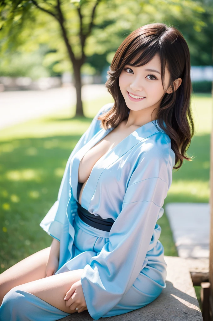Pure Japanese yukata girl, wearing traditional yukata, natural hair styles, pure smile, refreshing in early summer morning sunlight, feeling soft breeze in hair, sitting and relaxing, little bit sexy mood, professional portrait photography, film photography, 35mm negative film,