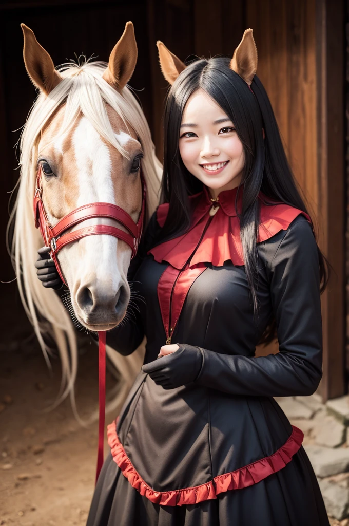 Genuine horse smiling in satan costume