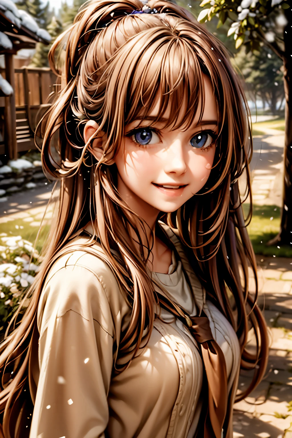 Prompt: masterpiece, best quality, ultra-detailed, 1girl, detailed water, long hair, corkscrew curls, red hair, light grey eyes, (close-up), maple trees, everywhere mistletoe, gorgeous, maple and spruce trees, cherry, cherry tree, smile, view from front, wolf ears, snowy background, science fiction, multiple tails, Tall evergreens stand tall and proud, their branches weighed down by heavy snow, volumetric lighting AND masterpiece, best quality, high quality, extremely detailed CG unity 8k wallpaper A vibrant spring landscape, bursting with new life and color. Rolling hills are covered with a carpet of green, dotted with delicate wildflowers in shades of pink, purple, and yellow, volumetric lighting
