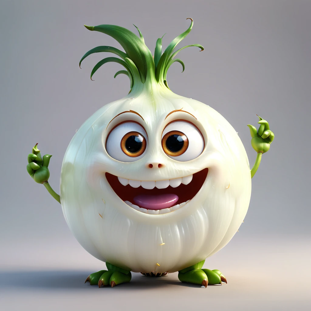 たまねぎ
A cute onion monster with big eyes and a round white body, happily smiling. The cartoon character is designed in the style of Pixar animation studio, created using C4D software. It has an adorable white color scheme and showcases a playful expression. --ar 1:1 --v 6.0 3D render