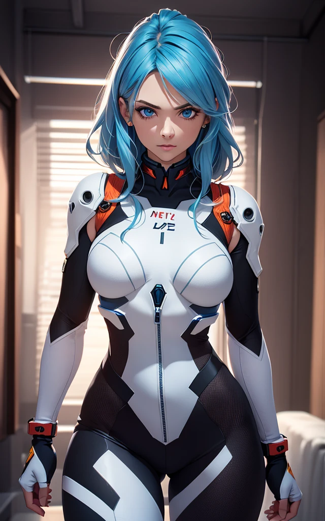 (((Adult Woman))), ((Best Quality)), ((masutepiece)), (Detailed: 1.4), (Absurd), Genesis evangelion neon style clothing, 2-piece clothing, bobhair, arm tatoo, cybernetic hands, pastel, Centered, scale to fit the dimensions, nffsw (High dynamic range),Ray tracing,NVIDIA RTX,Hyper-Resolution,, Anisotropy Filtering, Multilayer textures, accurate simulation of light and material interactions, Perfect proportions, Octane Render, Two-tone lighting, Wide aperture, Crysisnanosuit,Blue hair, Blue eyes, Hyper Realistic