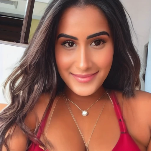 Instagram photo, close-up of the face of a 15-year-old woman in a white brar, long hair, cleavage, (large breasts:1.3), brow skin, (smile:0,4), strong shadows, (high, high details, full sharp:1.2),