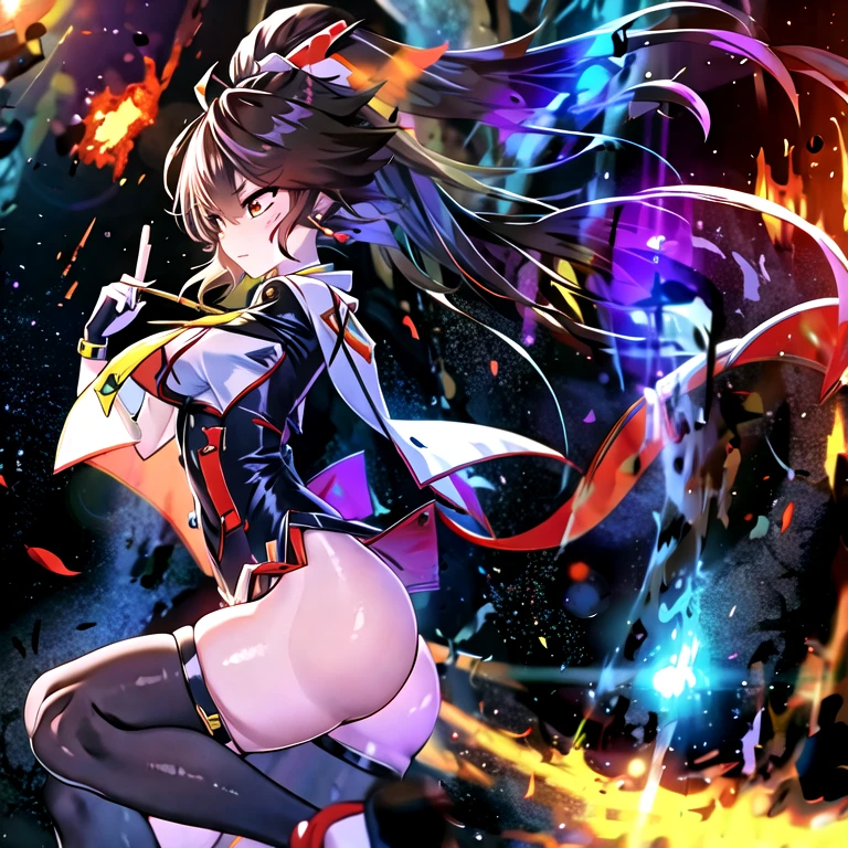 masterpiece, best quality:1.2),anime style:1.8, 1girl, solo, Ultra-detailed, best quality,High saturation, flame, gradient, colorful,magic,