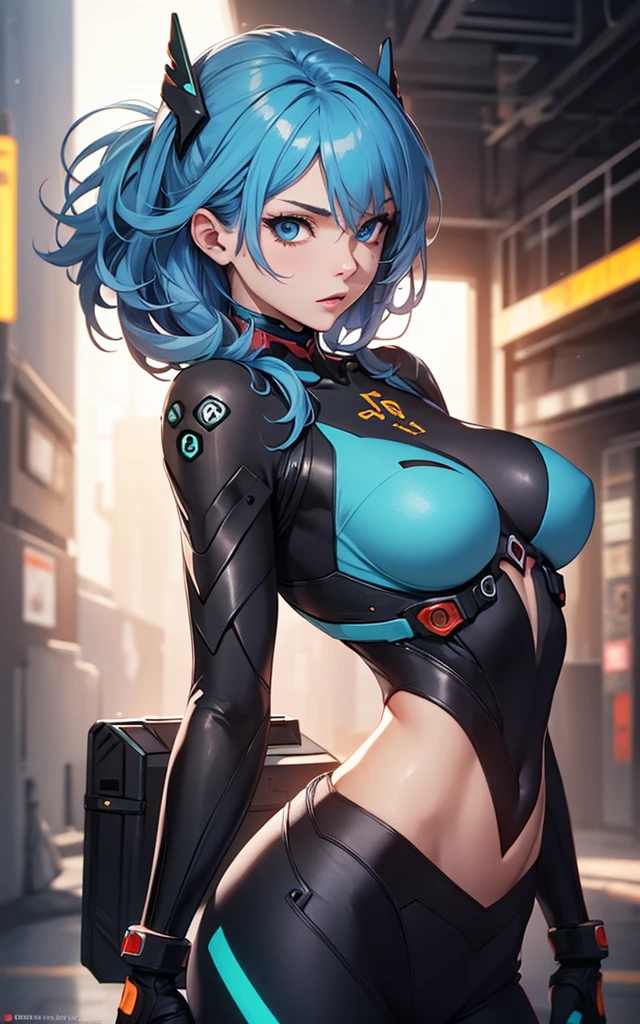 (((Adult Woman))), ((Best Quality)), ((masutepiece)), (Detailed: 1.4), (Absurd), Genesis evangelion neon style clothing, 2-piece clothing, bobhair, arm tatoo, cybernetic hands, pastel, Centered, scale to fit the dimensions, nffsw (High dynamic range),Ray tracing,NVIDIA RTX,Hyper-Resolution,, Anisotropy Filtering, Multilayer textures, accurate simulation of light and material interactions, Perfect proportions, Octane Render, Two-tone lighting, Wide aperture, Crysisnanosuit,Blue hair, Blue eyes, Hyper Realistic