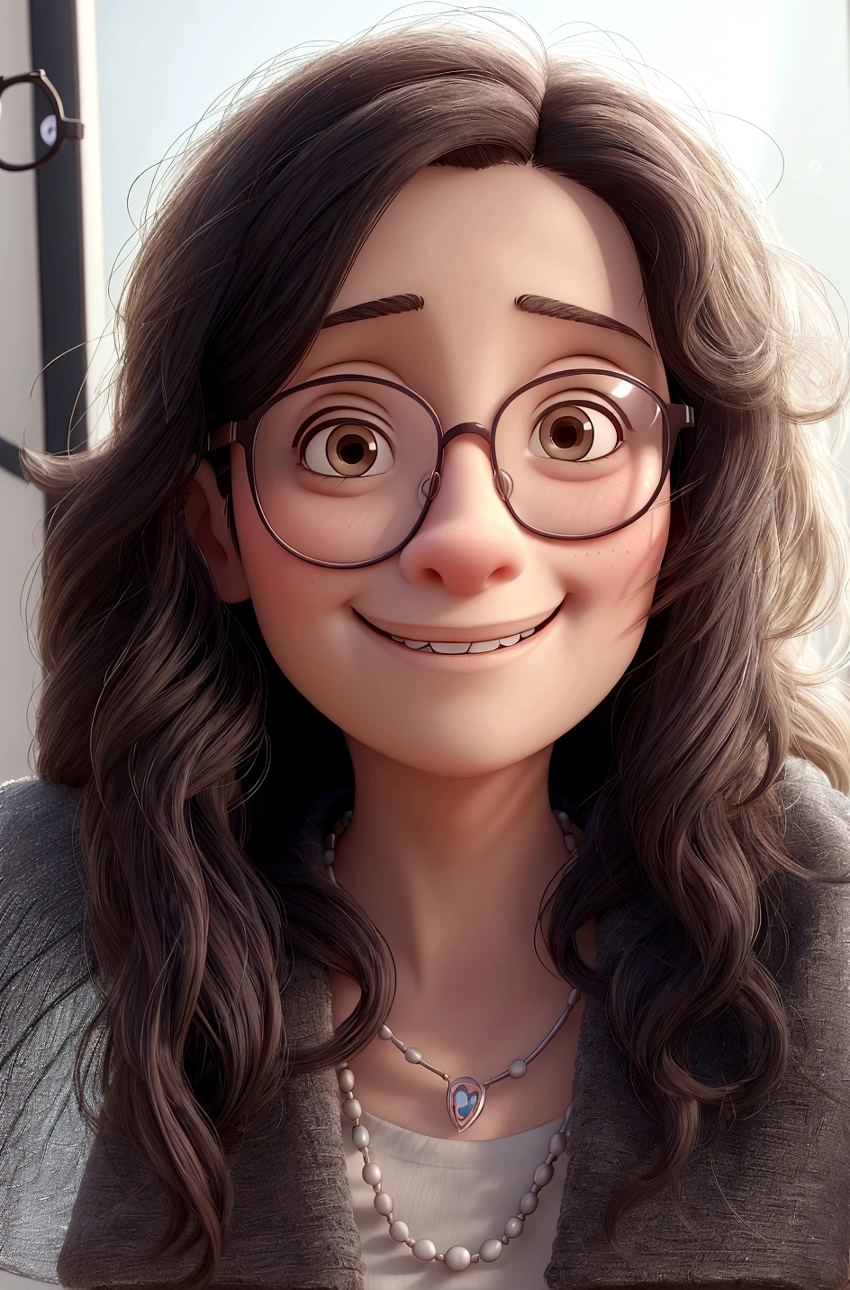 arafed woman with glasses and a necklace smiling at the camera, headshot profile picture, emily rajtkowski, girl wearing round glasses, girl with glasses, slightly smiling, front portrait, taken in the early 2020s, she wears harry potter glasses, headshot of young female furry, looking straight to camera, cute slightly nerdy smile, wearing small round glasses