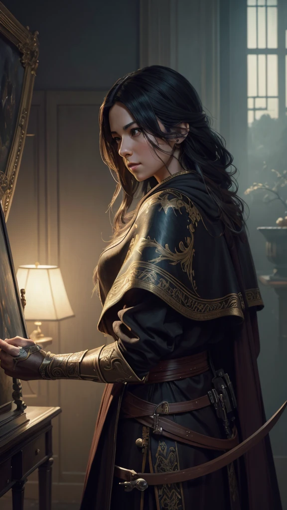 model shoot style, (Extremely detailed CG 8k unity wallpaper), full body photo of the most beautiful work of art in the world, cloak armor, professional majestic oil painting by Ed Blinkey, Atey Ghailan, Studio Ghibli, por Jeremy Mann, Greg Manchess, Antonio Moro, trends on artstation, trends at CGsociety, intricate, high détail, sharp focus, dramatic, photorealistic painting art by midjourney and greg rutkowski