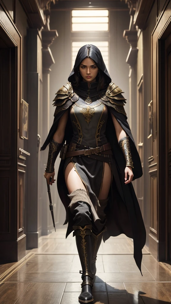 model shoot style, (Extremely detailed CG 8k unity wallpaper), full body photo of the most beautiful work of art in the world, cloak armor, professional majestic oil painting by Ed Blinkey, Atey Ghailan, Studio Ghibli, por Jeremy Mann, Greg Manchess, Antonio Moro, trends on artstation, trends at CGsociety, intricate, high détail, sharp focus, dramatic, photorealistic painting art by midjourney and greg rutkowski