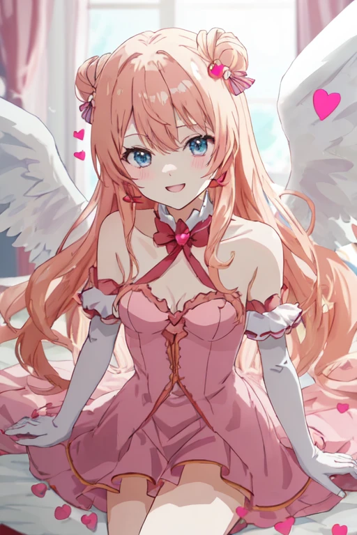 1_girl, (anime, kawai:2), (masterpeice, best_quality, clean:1.5), (cute, cute_smile, young:1.5), (delicate, beautiful, thin:1.5), (girlfriend, angel:1.8), (green_eyes, simple_eyes:1.5) (long_hair, blond_hair, wearing_pink_dress, pink_angel_wings, sexy_gloves:1.5), extremely_delicate, (love_magic:1.5), (age_size_fits_body), (small_thighs:1.3), (breasts), (eye_level:1.3), (heart_magic, love:1.5)