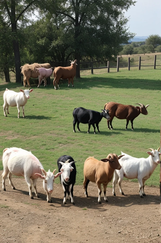 Make a picture that shows 3 goats and 1 pig.