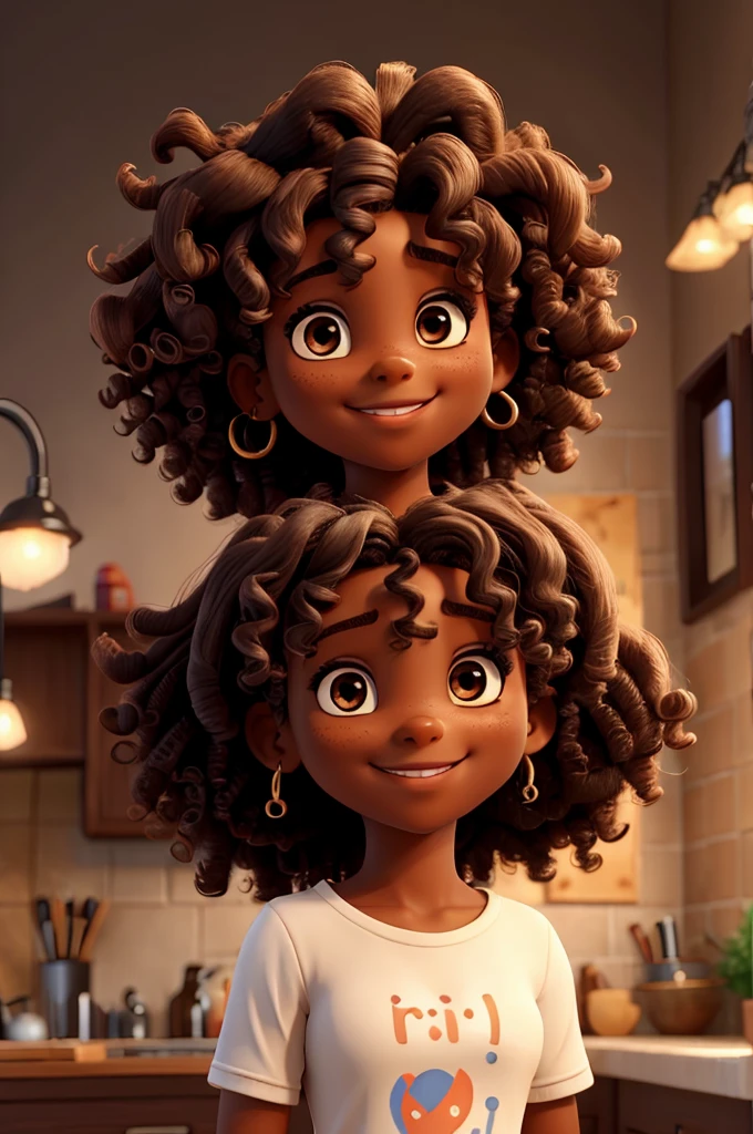 A beautiful and amazing black brazileiro woman,full - length portrait, white v-neck t-shirt, sitting down on chair, breasts big, Free curls, Black Crespo hair, (dark shorter Crespo hair), Wild black long Crespo hair, multiversal hair, brazileiro, Short black Crespo hair, curly black hair, curls, wavy hair spread out, curls barrocos, curls, Crespo, Fair Crespo hair, Hair Texture, Crespo bang, black woman