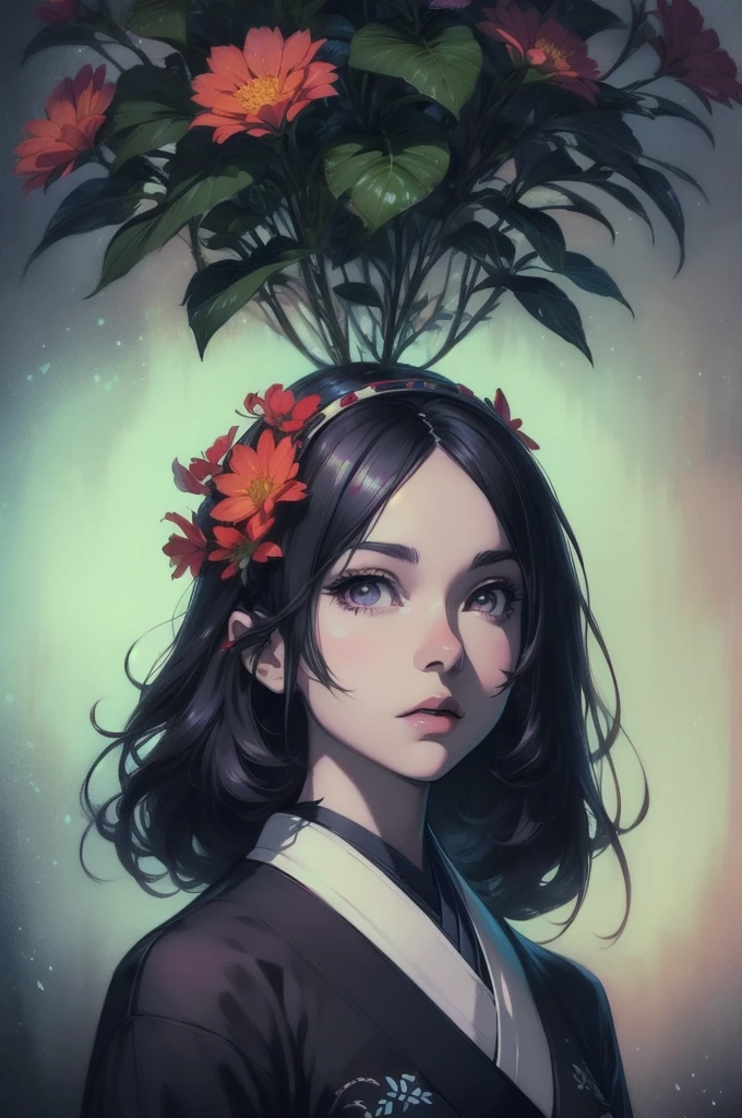 Arabian woman in kimono with flowers on her head, Beautiful digital artwork, Beautiful digital illustrations, Beautiful digital painting, Gorgeous digital painting, Gweiz-style artwork, Photorealistic anime girl rendering, Smooth anime CG art, Beautiful digital art, Amazing digital art with great detail, Amazing digital illustrations, Detailed digital anime art, April Rendering, Beautiful anime portraits