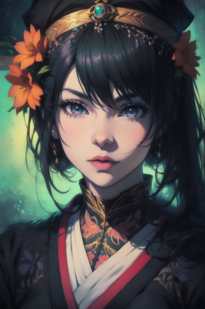 Arabian woman in kimono with flowers on her head, Beautiful digital artwork, Beautiful digital illustrations, Beautiful digital painting, Gorgeous digital painting, Gweiz-style artwork, Photorealistic anime girl rendering, Smooth anime CG art, Beautiful digital art, Amazing digital art with great detail, Amazing digital illustrations, Detailed digital anime art, April Rendering, Beautiful anime portraits