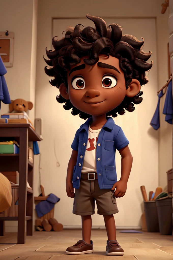 Boy with dark skin short curly hair with big nose