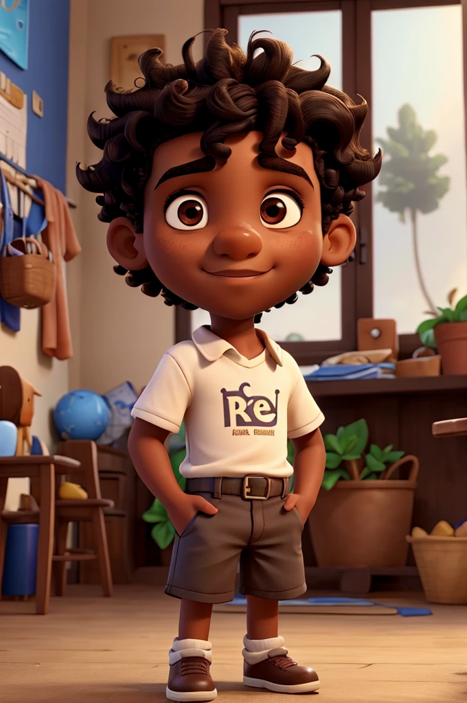 Boy with dark skin short curly hair with big nose
