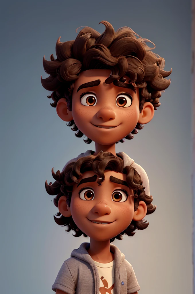 Boy with dark skin short curly hair with big nose