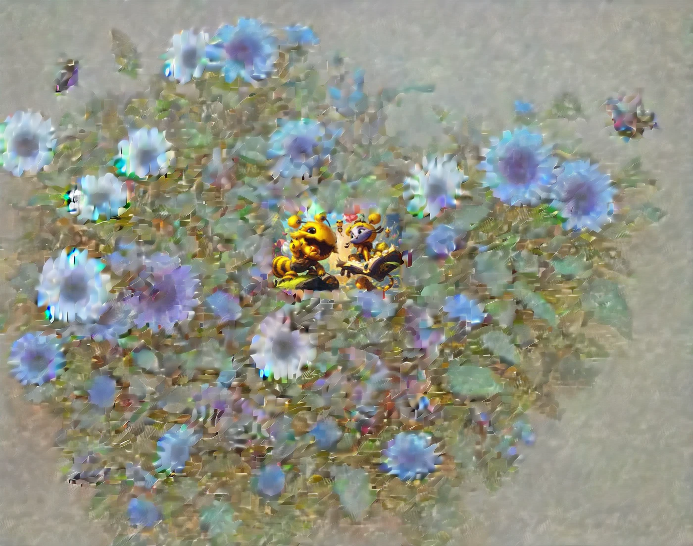 Cute background with flowers and bees 