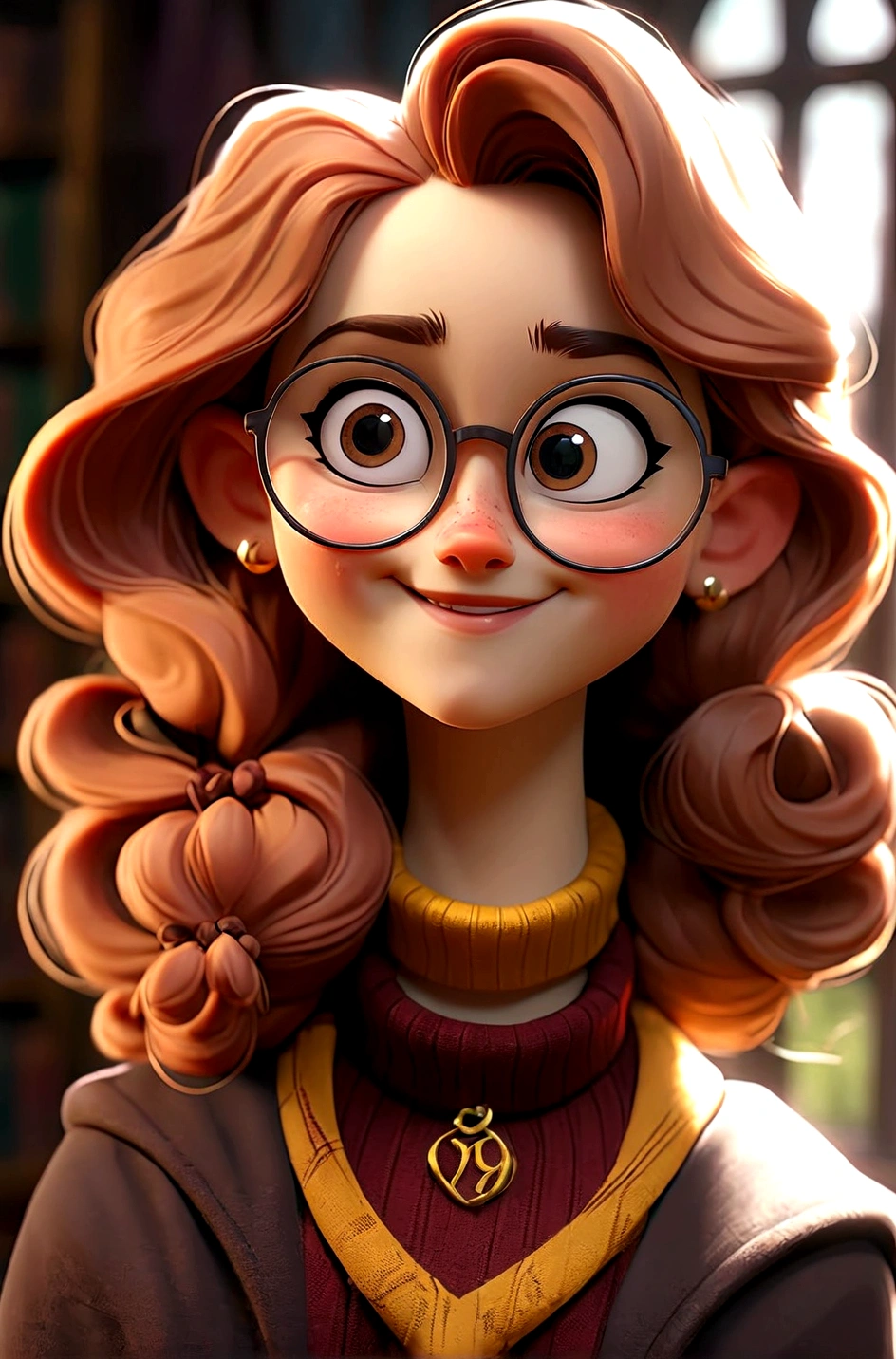 arafed woman with glasses and a necklace smiling at the camera, headshot profile picture, emily rajtkowski, girl wearing round glasses, girl with glasses, slightly smiling, front portrait, taken in the early 2020s, she wears harry potter glasses, headshot of young female furry, looking straight to camera, cute slightly nerdy smile, wearing small round glasses