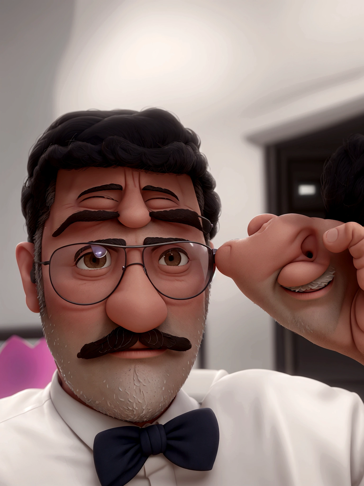 there is a man with a mustache and glasses on taking a selfie, twitch streamer / gamer ludwig, thick mustache, unibrow, thin moustache, tiny thin mustache, mexican mustache, with mustache, moustache, mustache, big mustache, big moustache, he got a big french musctache, headshot profile picture, wearing a monocle, taken in the early 2020s