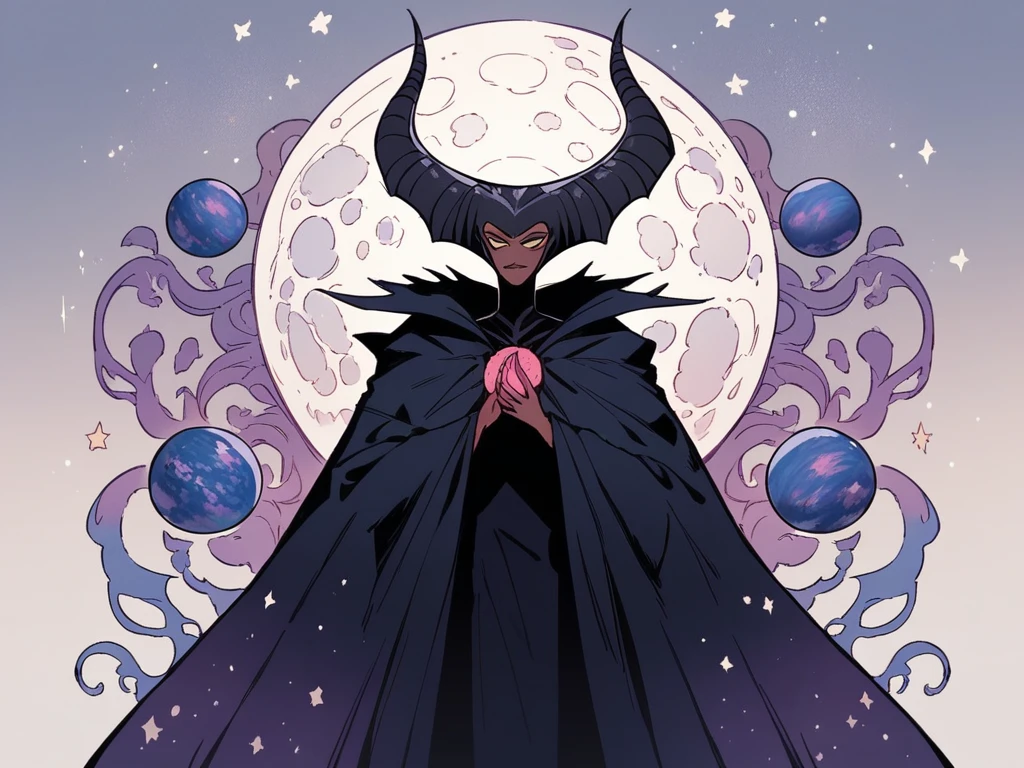 Manga cover Entity cosmic woman stars maleficent nebula dark cloak dark skin giant dark dress white details holding a planet Earth universe title multiverse volume 1 Assunção 8k HD high quality masterpiece(1.2)