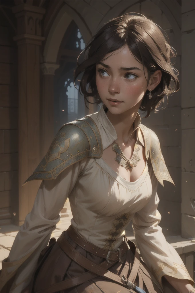 medieval girl, joyful, hope, close-up portrait, intricate, elegant, volumetric lighting, scenery, digital painting, highly detailed, artstation, sharp focus, illustration, concept art, ruan jia, steve mccurry