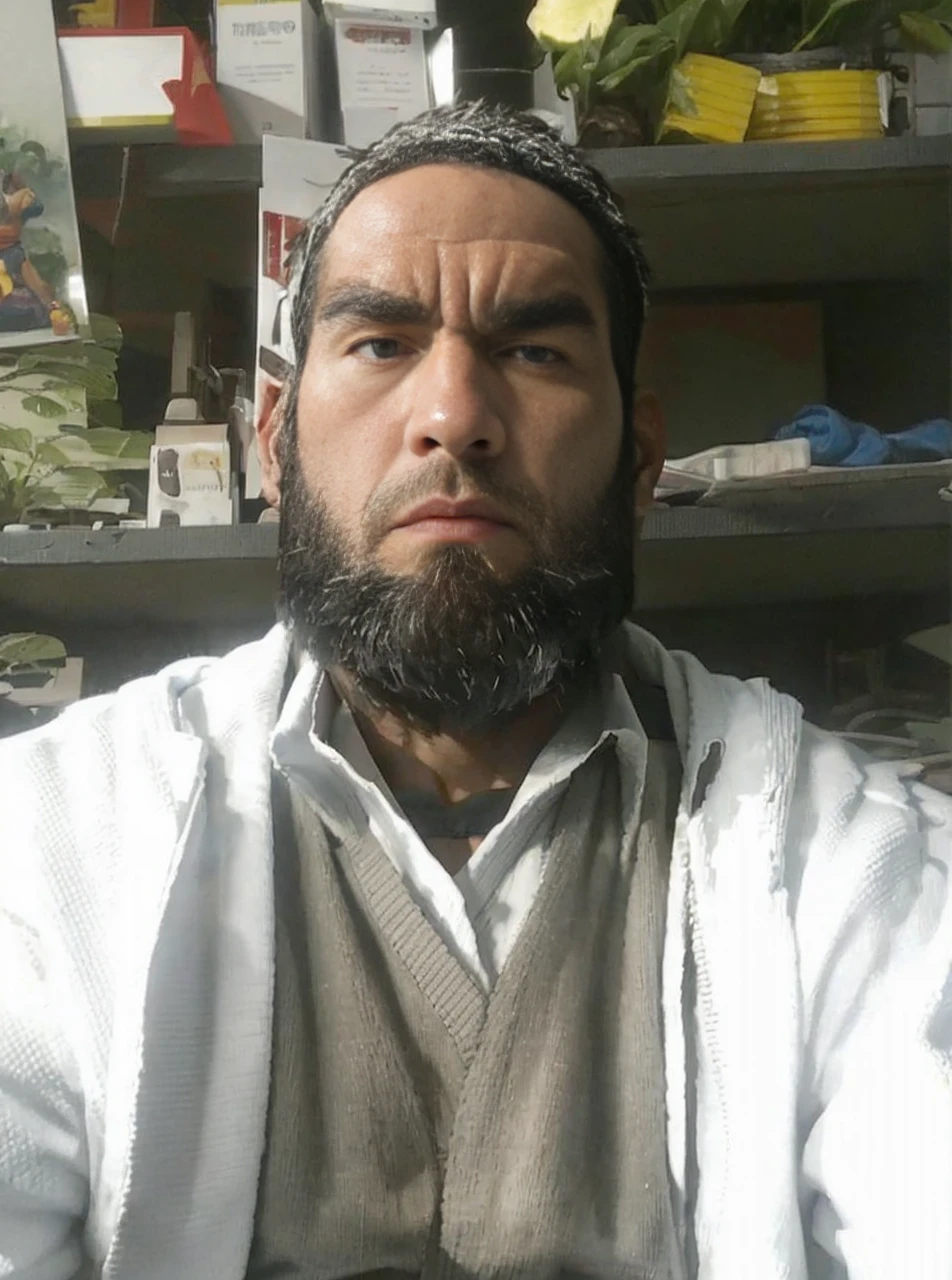 1 man ryu solo、Fighting Game Fighter、street fighter , wearing complete karate kimono、Fitness Body Shape、Pose ready to fight、battle look, close up, karate pose, making a hadoken special move