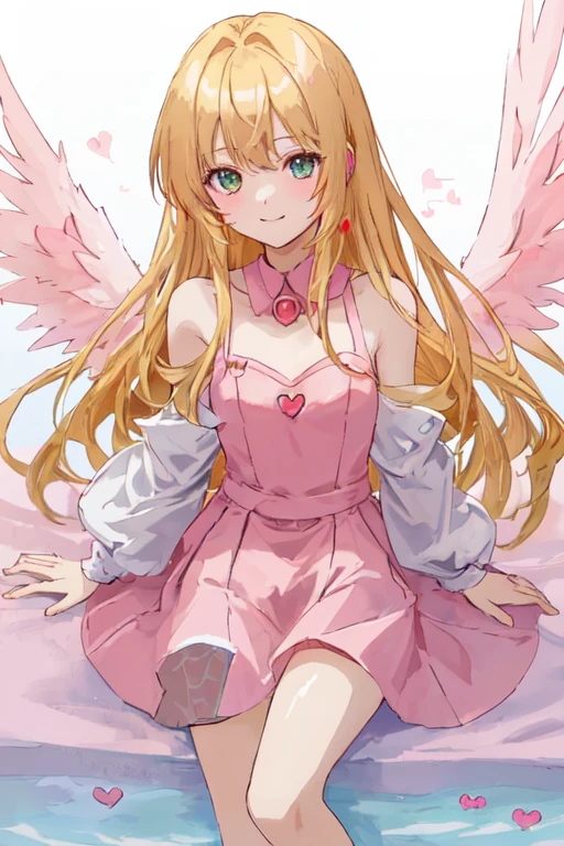 1_girl, (anime, kawai:2), (masterpeice, best_quality, clean:1.5), (cute, cute_smile, young:1.5), (delicate, beautiful, thin:1.5), (girlfriend, angel:1.8), (green_eyes, simple_eyes:1.5) (long_hair, blond_hair, wearing_pink_dress, pink_angel_wings, sexy_gloves:1.5), extremely_delicate, (love_magic:1.5), (age_size_fits_body), (small_thighs:1.3), (breasts), (eye_level:1.3), (heart_magic, love:1.5)