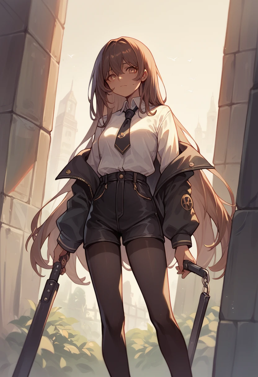 Noir (nod) wearing black leggings