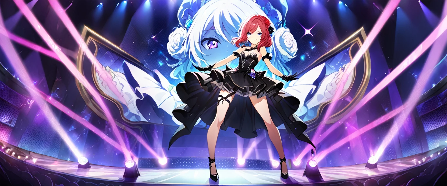 One girl, nishikino Ingrown,  Purple eyes,Full body painting, Live Stage, Small breasts, formal dress, smile, alone ,id_Ingrown_nishikino,Character Focus