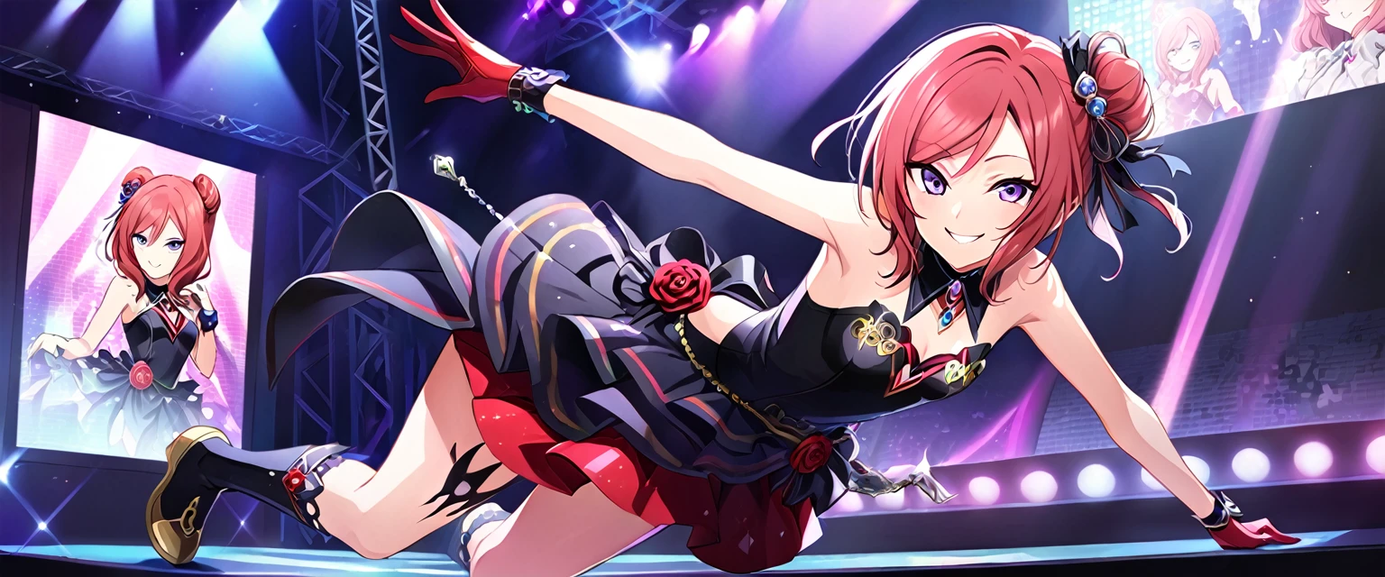 One girl, nishikino Ingrown, Purple eyes,Full body painting, Live Stage, Small breasts, formal dress, smile, alone ,id_Ingrown_nishikino,Character Focus