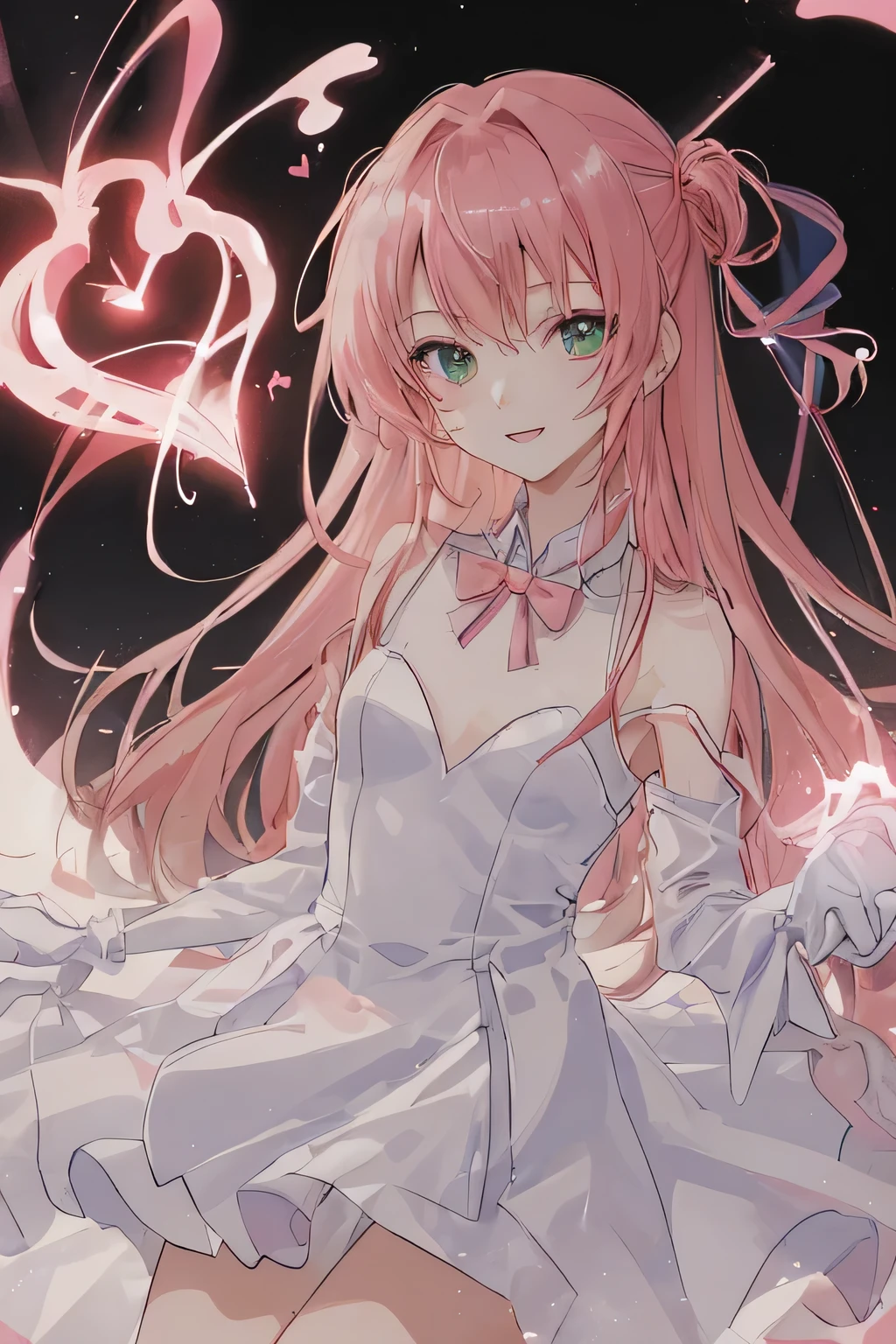 1_girl, (anime, kawai:2), (masterpeice, best_quality, simple, cute, dreamy, vibrant, clean:1.5), (cute, cute_smile, young:1.8), (delicate, beautiful, thin:1.5), (girlfriend, angel:1.6), (green_eyes, simple_eyes:1.5) (long_hair, blond_hair, wearing_pink_dress, pink_angel_wings, sexy_gloves:1.5), extremely_delicate, (love_magic:1.5), (age_size_fits_body), (small_thighs:1.3), (breasts), (eye_level:1.3), (heart_magic, love:1.5),