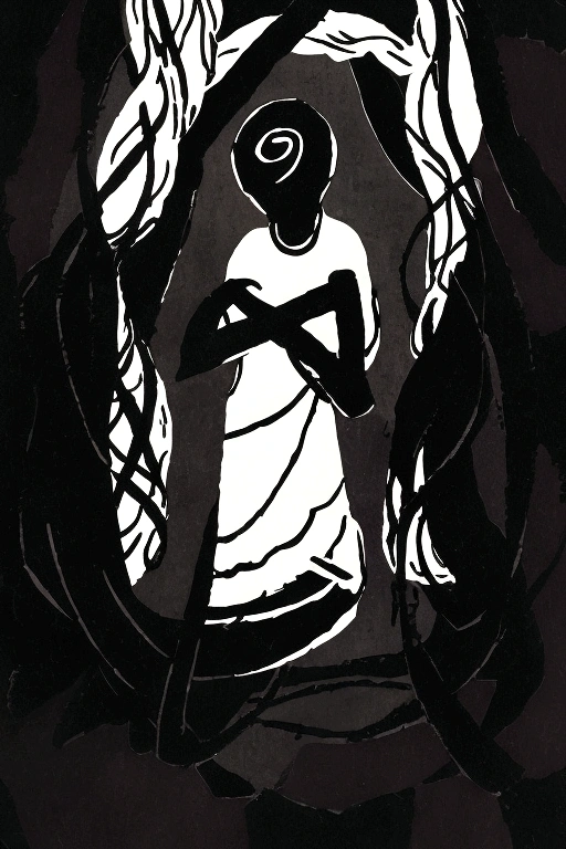 1 female, Pitch black background,(((Something white and mysterious crossed in front of me))), Alone in the void, Pitch black night world,