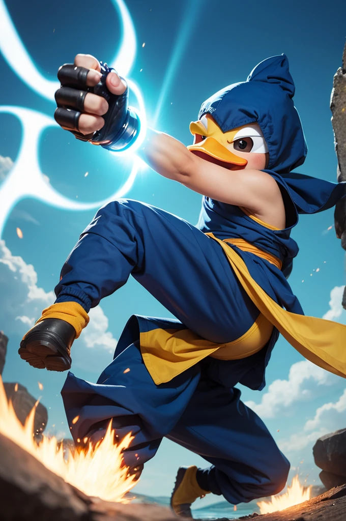 Make a picture of a ninja duck doing a Kamehameha
