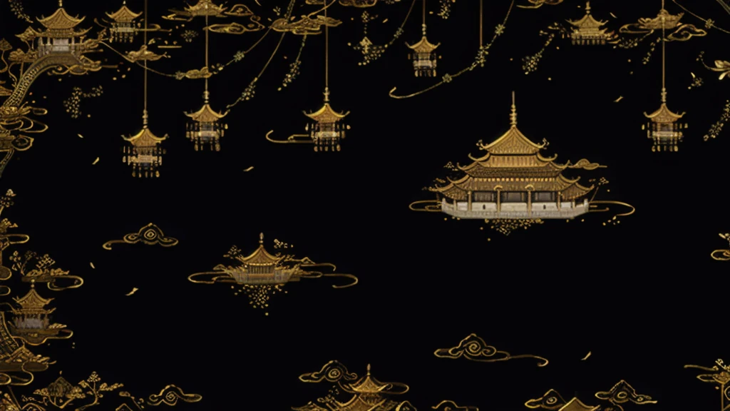 Gold leaf art、ancient chinese painting, ancient chinese background, Mountain々, Rivers, Auspicious clouds, Pavilion, sunlight, masterpiece, Super detailed, A magnificent composition, Ultra HD, high quality, Very detailed, Official Art, Unified 8k wallpaper, Super detailed, 32k -- V 6