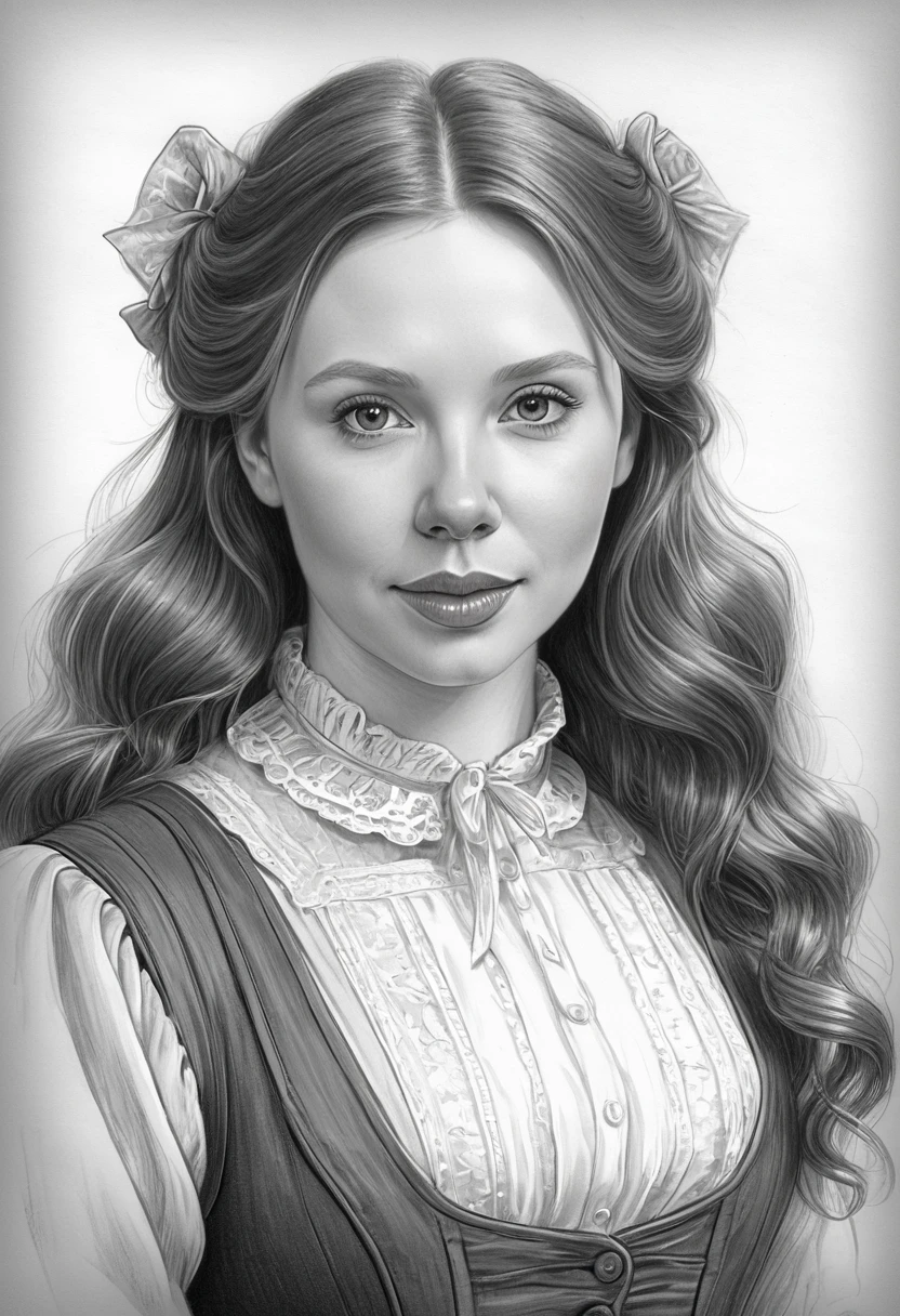 A pencil sketch of a beautiful victorian  pig woman. (large pig ear, pig nose) who is a mash up of Molly Quinn, Scarlett Johanson and Alison Brie. snout like nose.