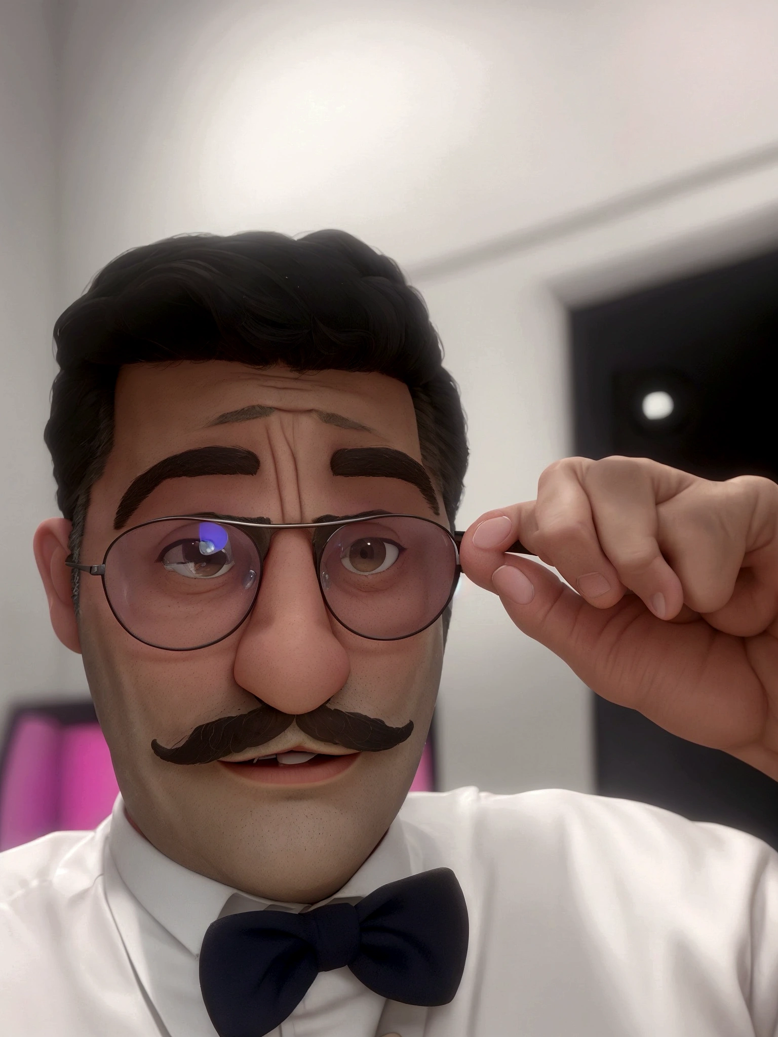 there is a man with a mustache and glasses on taking a selfie, twitch streamer / gamer ludwig, thick mustache, unibrow, thin moustache, tiny thin mustache, mexican mustache, with mustache, moustache, mustache, big mustache, big moustache, he got a big french musctache, headshot profile picture, wearing a monocle, taken in the early 2020s